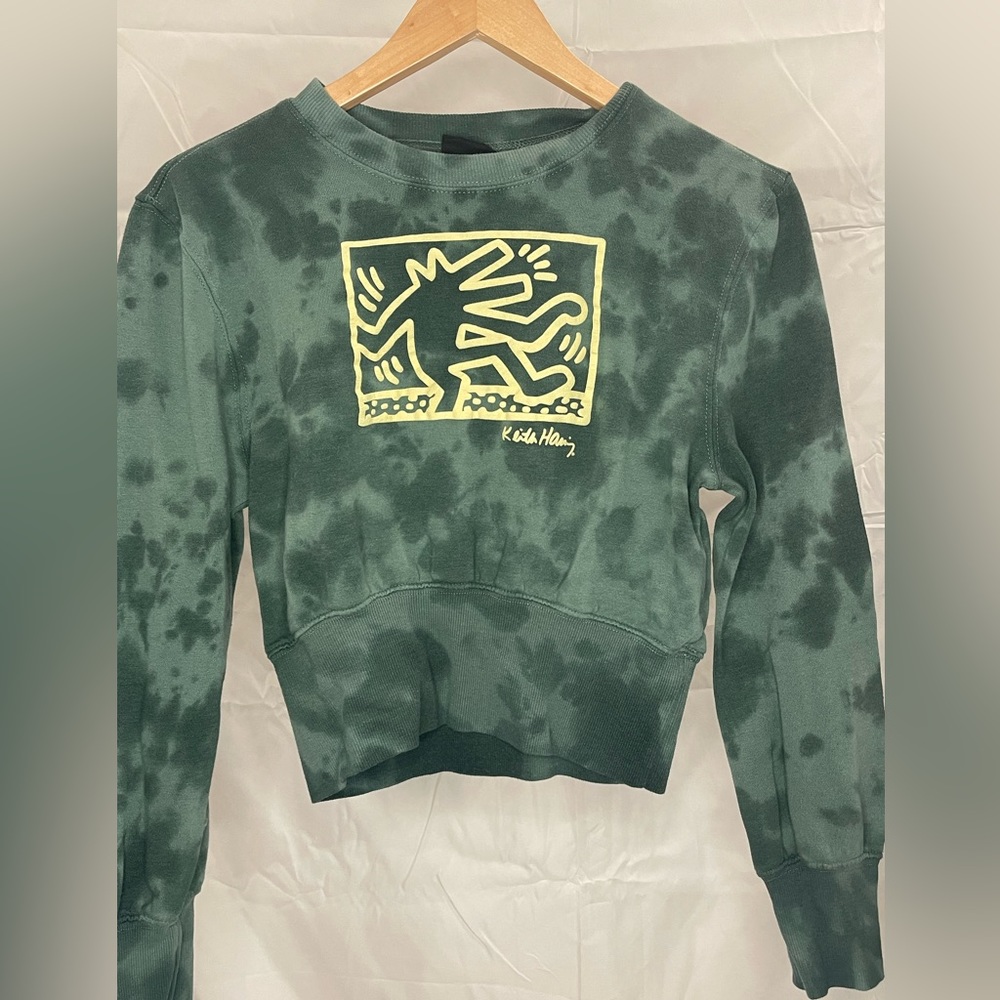Keith Haring Green Tie Die Cropped Crewneck